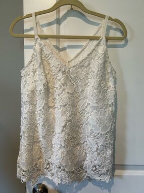 White House Black Market White Floral Lace Tank Top